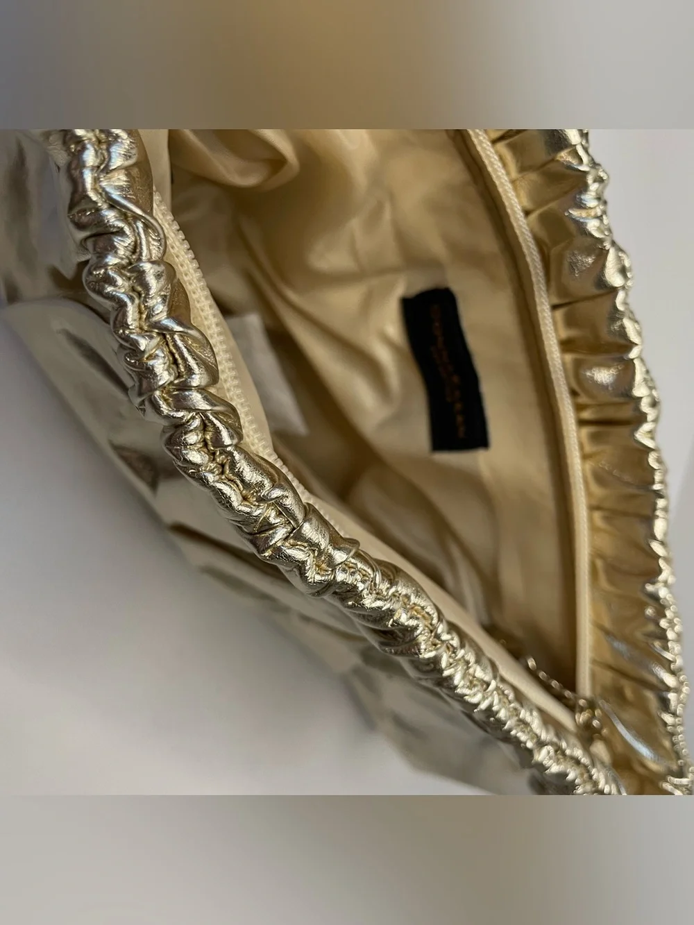 NWOT Donna Karan Metallic Gold Ruched Clutch - Picture 2 of 4